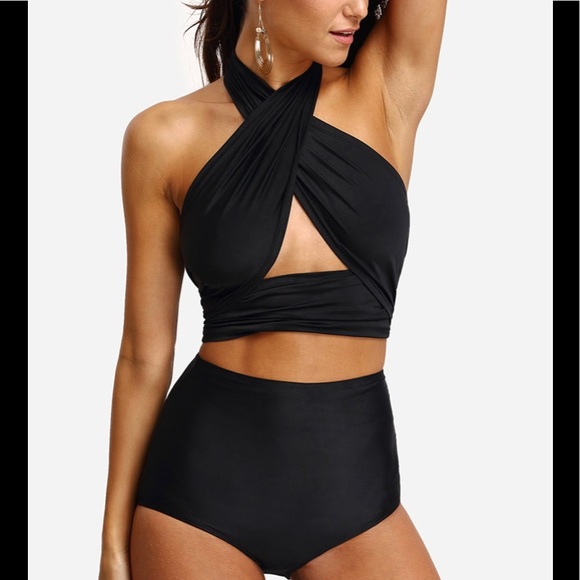 Other - LAST ONE! 🆕 Black Cross High Waist Bikini Set 💕